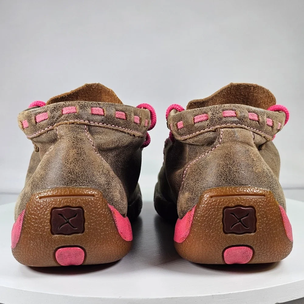 Twisted X‎ Kids Driving Moc Brown Pink Breast Cancer Ribbon Shoes YDM0026 12.5M